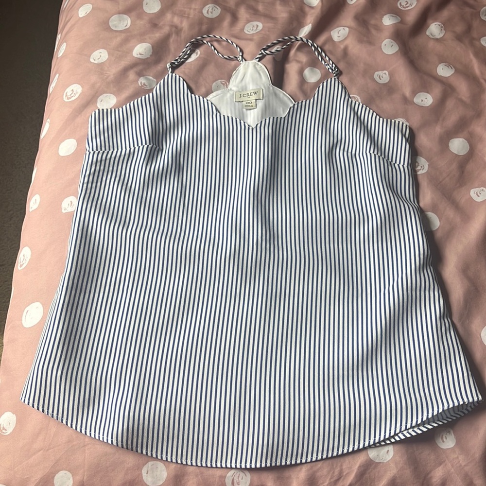J Crew Striped Scalloped Cami